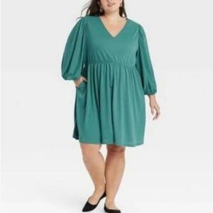 Ava & Viv Dress Plus Size X (14W-16W) Green Stretch Babydoll A-line Boho